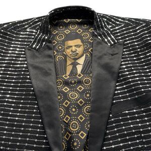 Empire Fox Sz 5XL Black Silver Blazer Formal Party Jacket Prom Tuxedo ME263H
